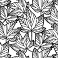 白黒の楓の葉っぱのイラスト柄パターン